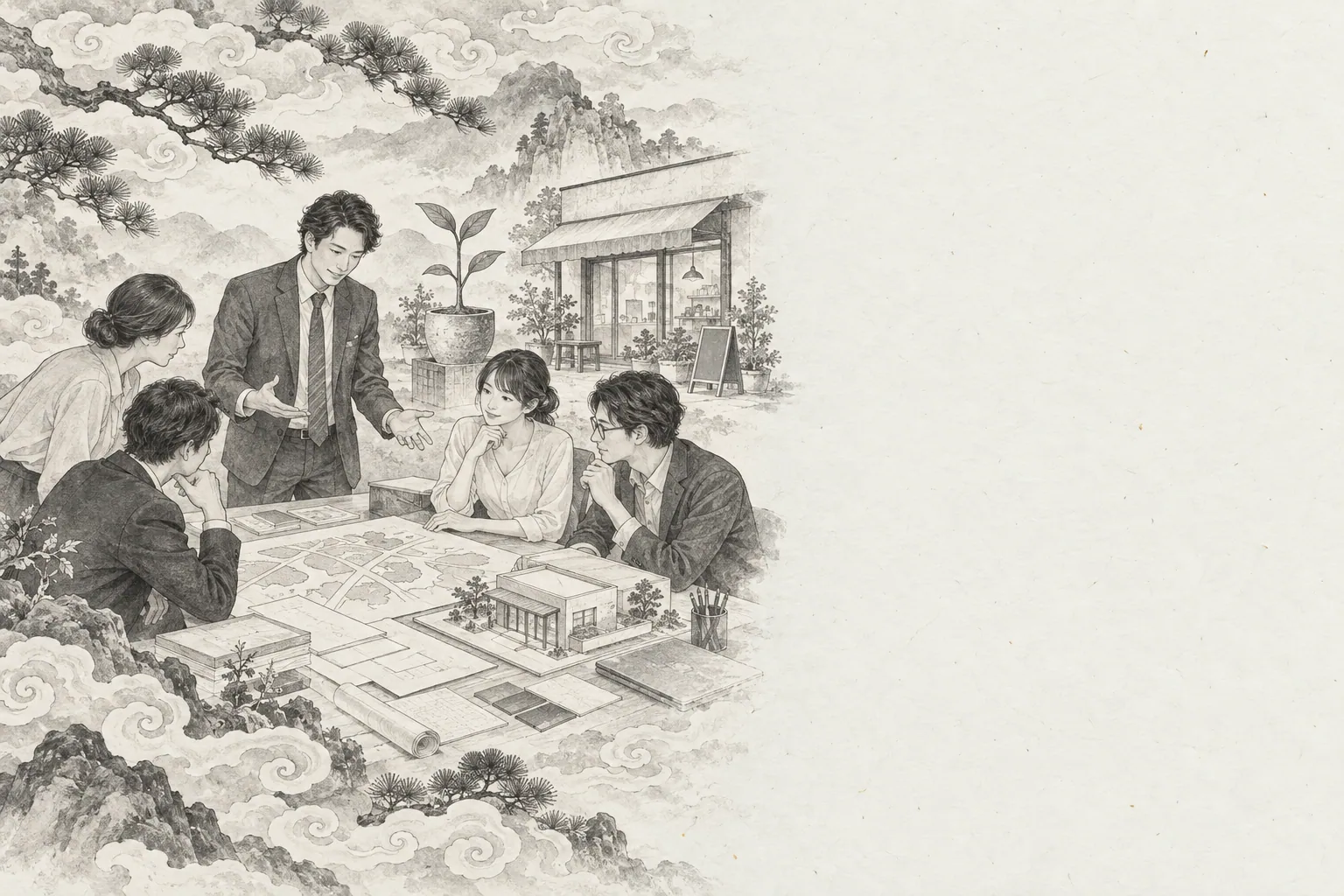 会議で新しい店と事業の芽を育てる絵